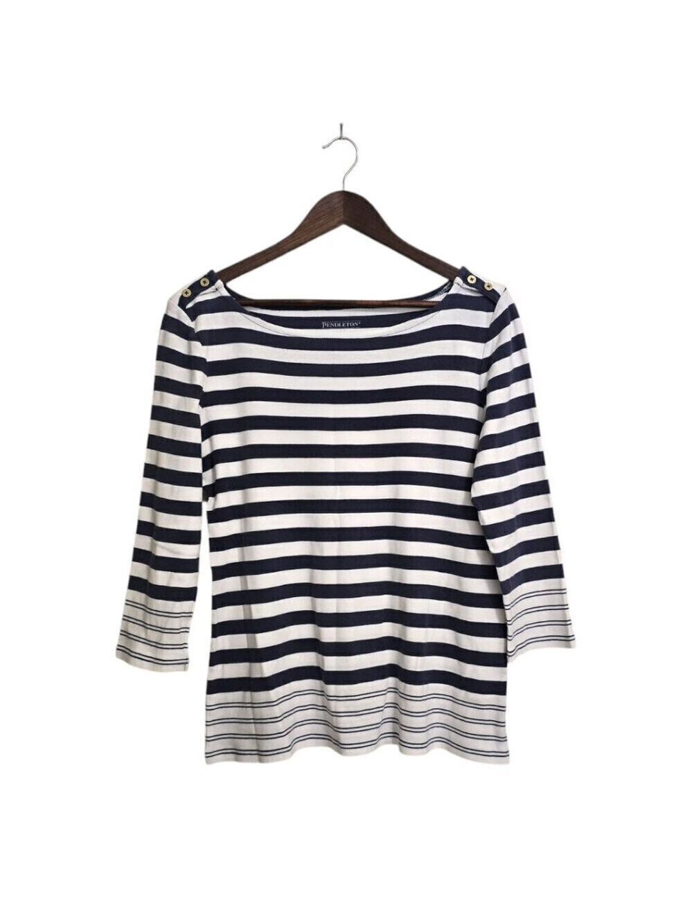 Pendleton Navy Striped Boatneck 3/4 Sleeve T-Shirt Sz S